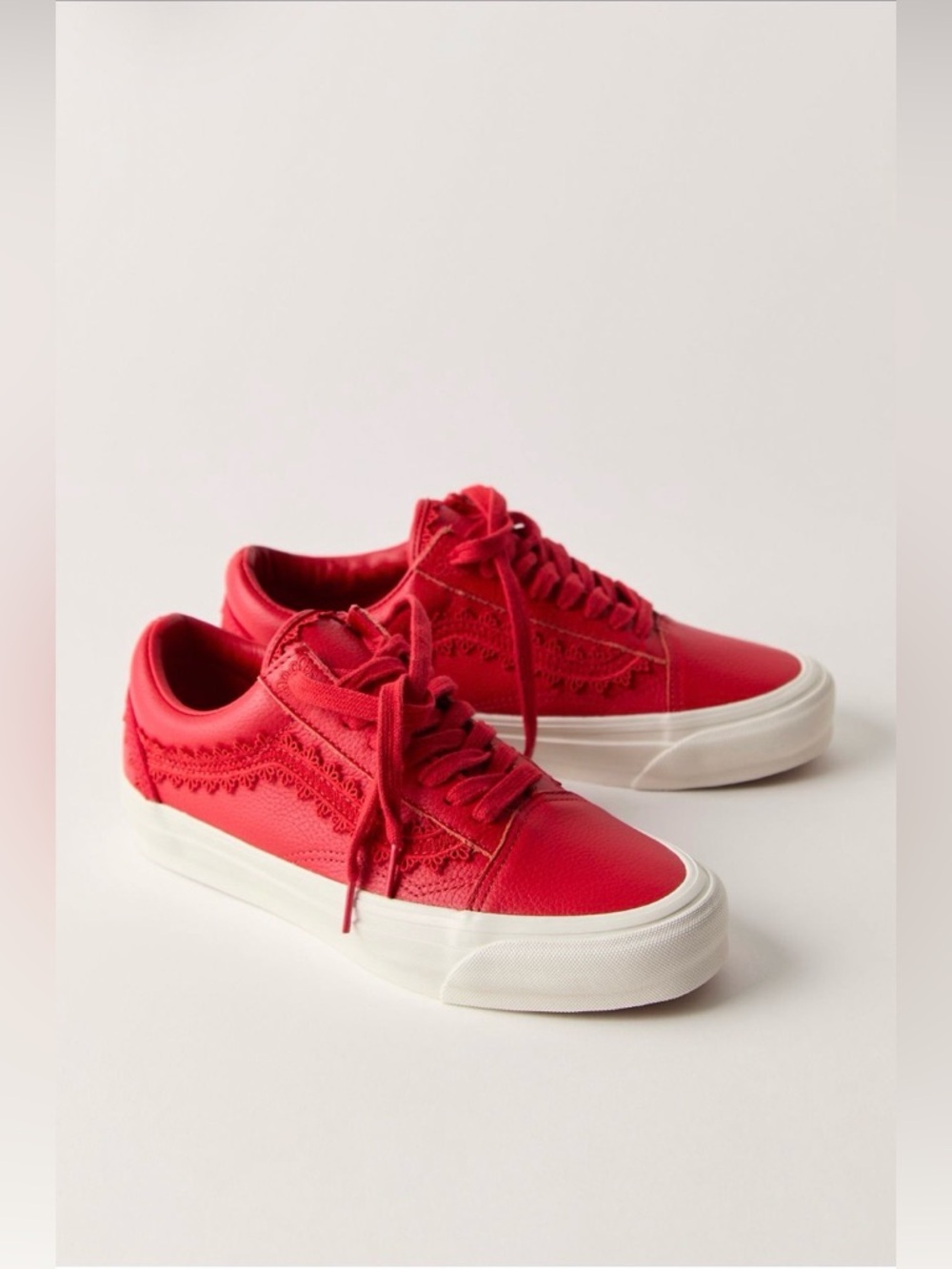 Free People- Vans Women's Red Low-Top Lace-Trim Sneakers New In Box